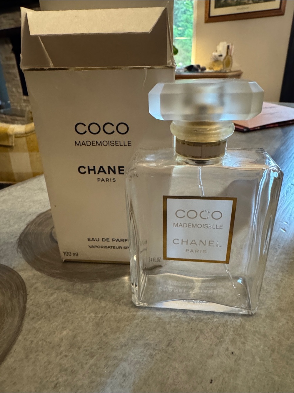 EMPTY CHANEL Coco Mademoiselle Clear Glass Bottle with Gold Accents